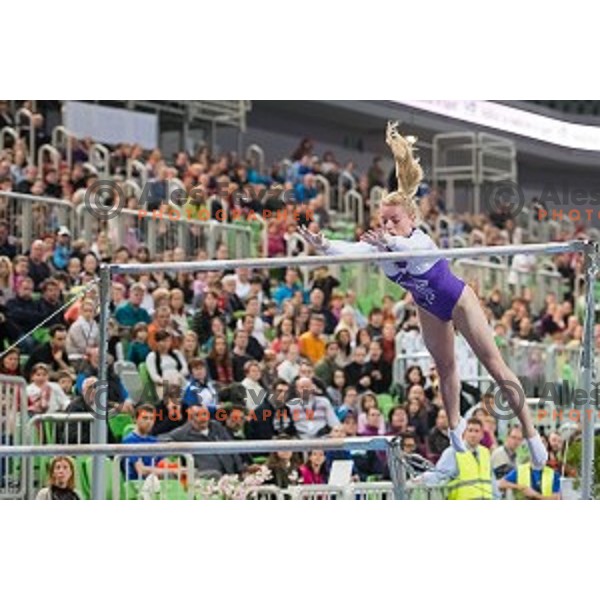 Teja Belak (SLO) in action during Arstistic Gymnastics World Challange Cup Ljubljana 2015, in Stozice Hall,Ljubljana, Slovenia, on April 4th, 2015