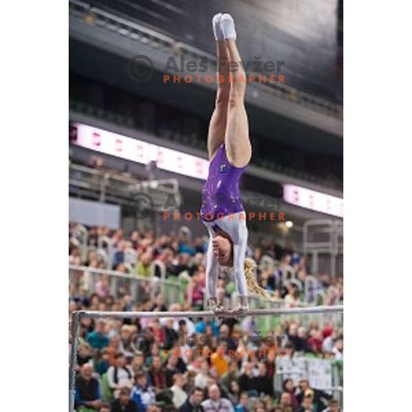 Teja Belak (SLO) in action during Arstistic Gymnastics World Challange Cup Ljubljana 2015, in Stozice Hall,Ljubljana, Slovenia, on April 4th, 2015