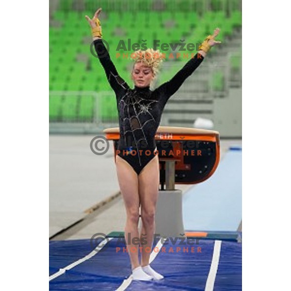 Teja Belak (SLO) in action during Arstistic Gymnastics World Challange Cup Ljubljana 2015, in Stozice Hall,Ljubljana, Slovenia, on April 4th, 2015