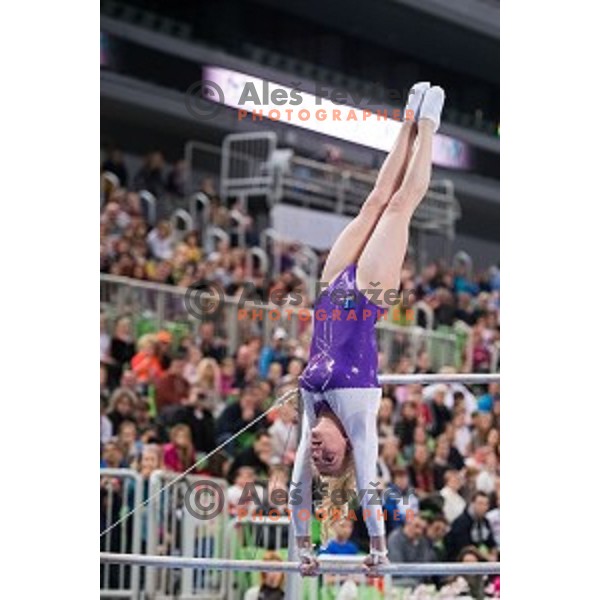 Teja Belak (SLO) in action during Arstistic Gymnastics World Challange Cup Ljubljana 2015, in Stozice Hall,Ljubljana, Slovenia, on April 4th, 2015