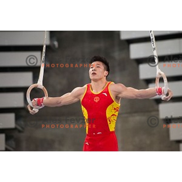 Guanhua Wu of China in action during Arstistic Gymnastics World Challange Cup Ljubljana 2015, in Stozice Hall, Ljubljana, Slovenia, on April 4th, 2015