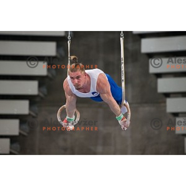 Peter Lampret of Slovenia in action during Arstistic Gymnastics World Challange Cup Ljubljana 2015, in Stozice Hall, Ljubljana, Slovenia, on April 4th, 2015
