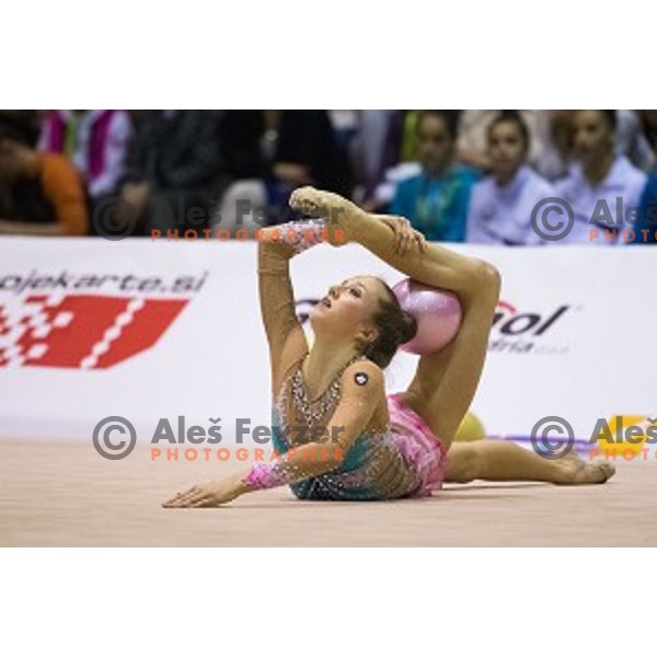 Aja Jerman (SLO) in action during 28. MTM - International Tournamnt in Rhytmic Gymnastics, in Arena Krim, Ljubljana, Slovenia, on April 4th, 2015
