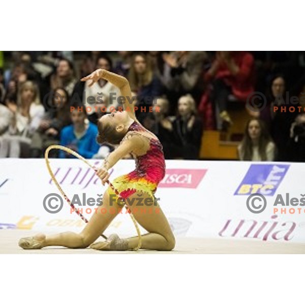 Karmen Petan (SLO) in action during 28. MTM - International Tournamnt in Rhytmic Gymnastics, in Arena Krim, Ljubljana, Slovenia, on April 4th, 2015