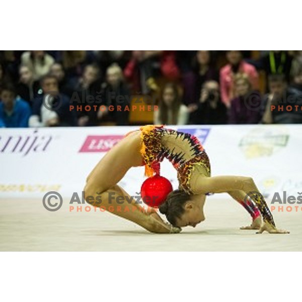 Spela Kratochwill (SLO) in action during 28. MTM - International Tournamnt in Rhytmic Gymnastics, in Arena Krim, Ljubljana, Slovenia, on April 4th, 2015
