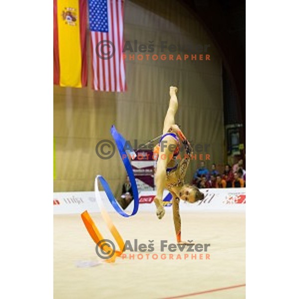 Karmen Petan (SLO) in action during 28. MTM - International Tournamnt in Rhytmic Gymnastics, in Arena Krim, Ljubljana, Slovenia, on April 4th, 2015
