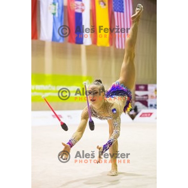 Aja Jerman (SLO) in action during 28. MTM - International Tournamnt in Rhytmic Gymnastics, in Arena Krim, Ljubljana, Slovenia, on April 4th, 2015