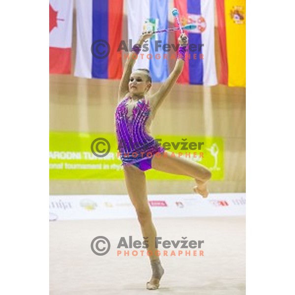 Karmen Peten (SLO) in action during 28. MTM - International Tournamnt in Rhytmic Gymnastics, in Arena Krim, Ljubljana, Slovenia, on April 4th, 2015
