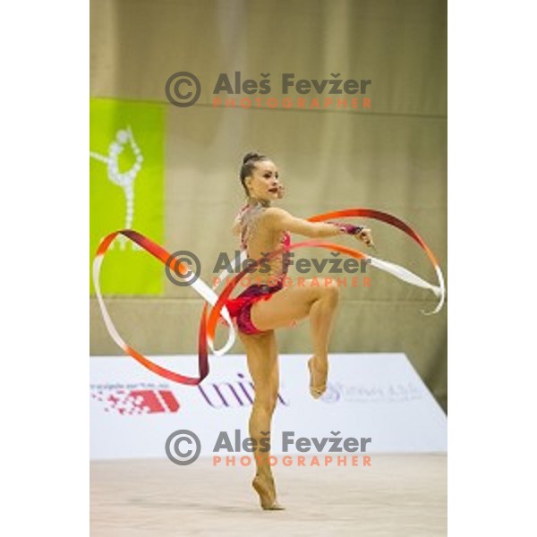 Spela Kratochwill (SLO) in action during 28. MTM - International Tournamnt in Rhytmic Gymnastics, in Arena Krim, Ljubljana, Slovenia, on April 4th, 2015