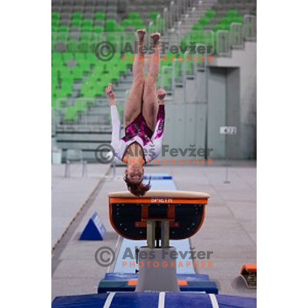 Tjasa Kysselef SLO) in action during Arstistic Gymnastics World Challange Cup Ljubljana 2015, in Stozice Hall,Ljubljana, Slovenia, on April 4th, 2015