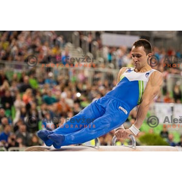 Saso Bertoncelj (SLO) in action during Arstistic Gymnastics World Challange Cup Ljubljana 2015, in Stozice Hall,Ljubljana, Slovenia, on April 4th, 2015