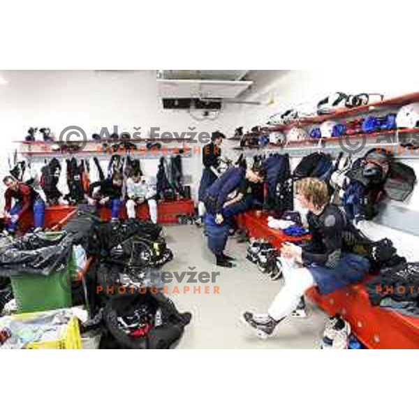 Slovenia Ice-Hockey team at first practice session before World Championships in Podmezakla Hall, Jesenice on April 5. 2015