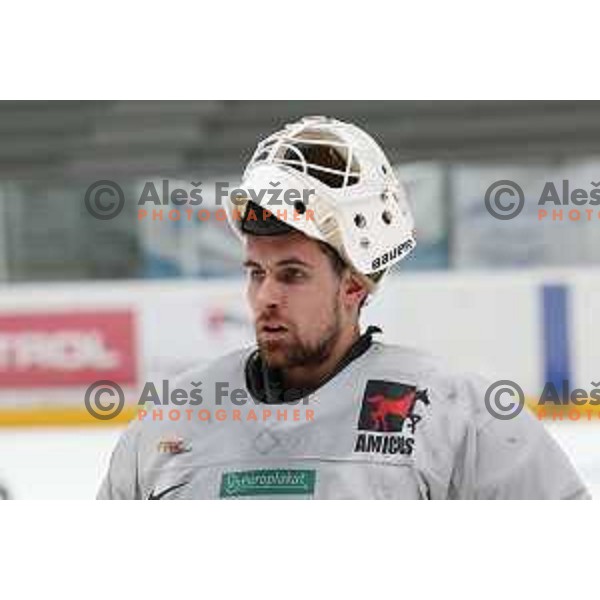Gasper Kroselj of Slovenia Ice-Hockey team at first practice session before World Championships in Podmezakla Hall, Jesenice on April 5. 2015
