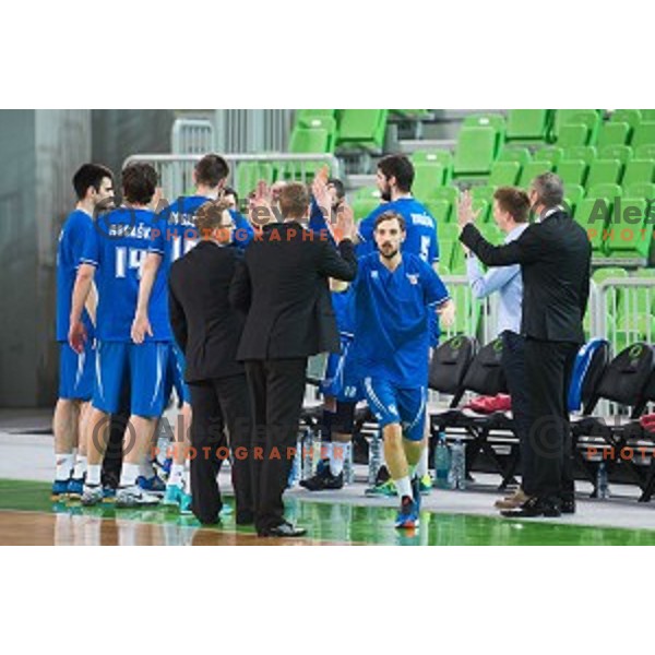 Tadej Ferme of Rogaska in action during basketball match of Telemach league in Season 2014/15 between Union Olimpija Ljubljana and Rogaska, played in Arena Stozice, Ljubljana, Slovenia, on April 8th, 2015