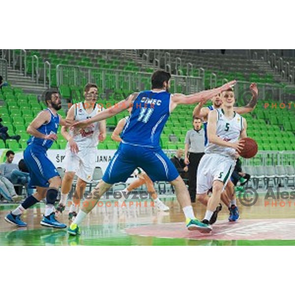 Luka Rupnik of Union Olimpija in action during basketball match of Telemach league in Season 2014/15 between Union Olimpija Ljubljana and Rogaska, played in Arena Stozice, Ljubljana, Slovenia, on April 8th, 2015