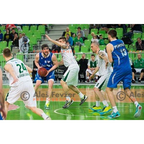 Ziga Dimec of Rogaska in action during basketball match of Telemach league in Season 2014/15 between Union Olimpija Ljubljana and Rogaska, played in Arena Stozice, Ljubljana, Slovenia, on April 8th, 2015