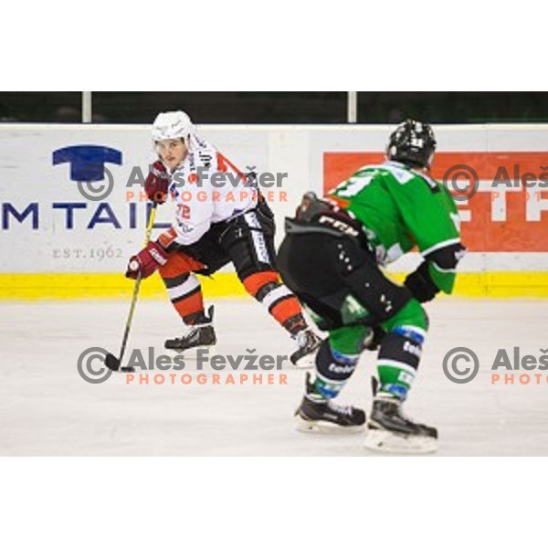 Andrej Zidan of SIJ Acroni Jesenice in action during ice hockey match of Slovenian National League Final in Season 2014/15 between HDD Telemach Olimpija and HDD SIJ Acroni Jesenice, played in Tivoli Hall, Ljubljana, Slovenia, on April 9th, 2015