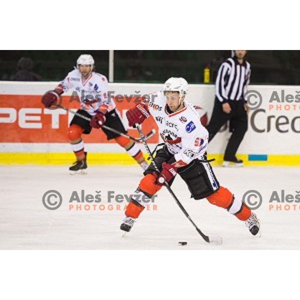 Nika Lahajnar of SIJ Acroni Jesenice in action during ice hockey match of Slovenian National League Final in Season 2014/15 between HDD Telemach Olimpija and HDD SIJ Acroni Jesenice, played in Tivoli Hall, Ljubljana, Slovenia, on April 9th, 2015
