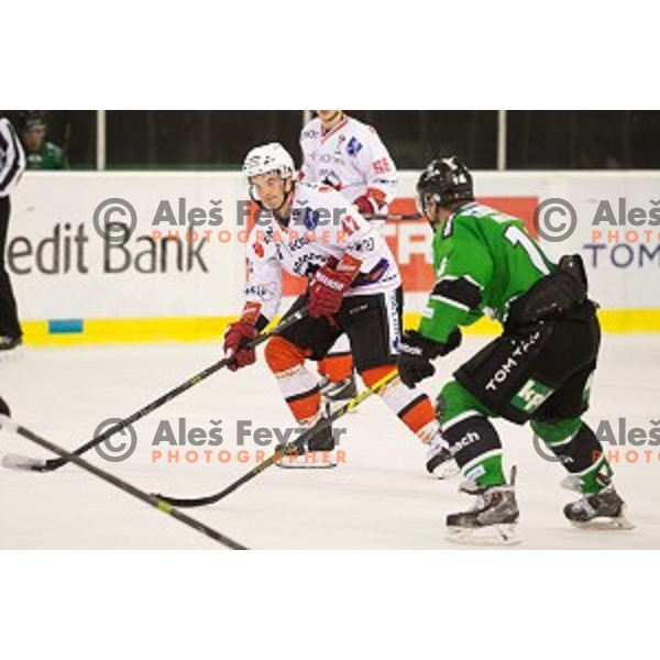 Matevz Erman of SIJ Acroni Jesenice in action during ice hockey match of Slovenian National League Final in Season 2014/15 between HDD Telemach Olimpija and HDD SIJ Acroni Jesenice, played in Tivoli Hall, Ljubljana, Slovenia, on April 9th, 2015
