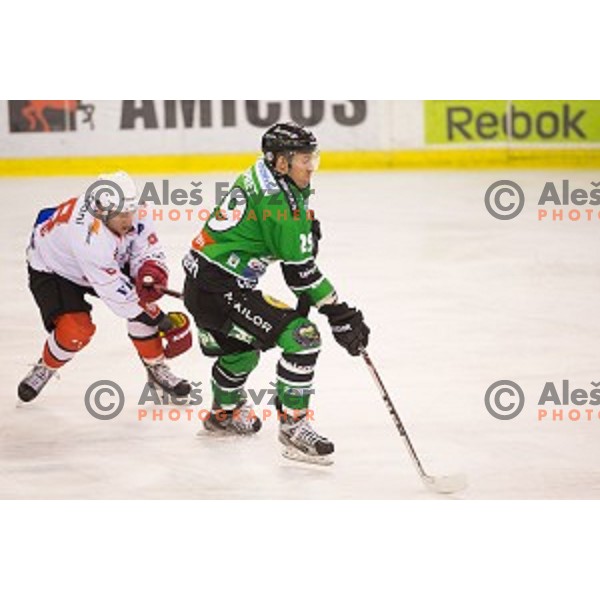 Anze Ropret of Telemach Olimpiaj in action during ice hockey match of Slovenian National League Final in Season 2014/15 between HDD Telemach Olimpija and HDD SIJ Acroni Jesenice, played in Tivoli Hall, Ljubljana, Slovenia, on April 9th, 2015