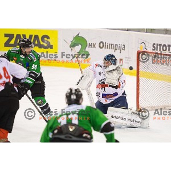 Aleksis Ahlqvist of SIJ Acroni jesenice in action during ice hockey match of Slovenian National League Final in Season 2014/15 between HDD Telemach Olimpija and HDD SIJ Acroni Jesenice, played in Tivoli Hall, Ljubljana, Slovenia, on April 9th, 2015