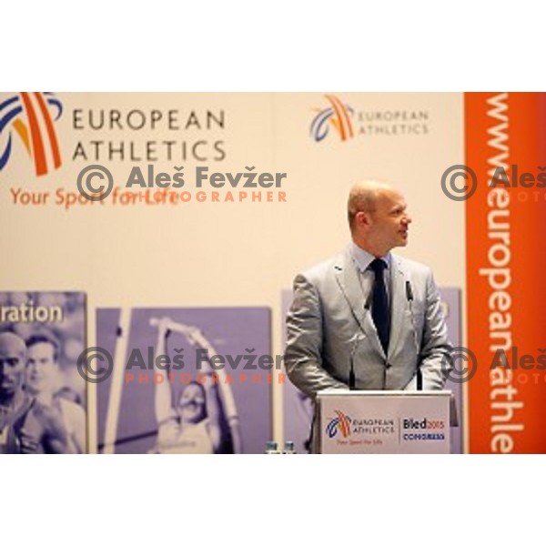 Gregor Bencina, president of Slovenian Athletics Federation during European Athletics Congress Bled 2015 held in Brdo Congress Centre, Slovenia on April 11, 2015