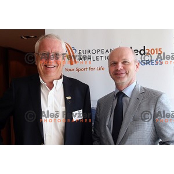 Sven Arne Hansen, newly elected president of European Athletics Federation and Gregor Bencina during European Athletics Congress Bled 2015 held in Brdo Congress Centre, Slovenia on April 11, 2015