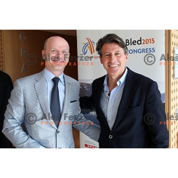 Gregor Bencina, president of Slovenian Athletics Federation and Sebastian Coe during European Athletics Congress Bled 2015 held in Brdo Congress Centre, Slovenia on April 11, 2015