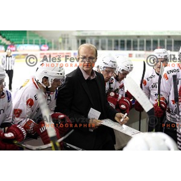 of Telemach Olimpija in action during third match of the Final of Slovenian Ice Hockey Championships between Telemach Olimpija-SIJ Acroni Jesenice in Tivoli Hall, Ljubljana, Slovenia on April 13, 2015