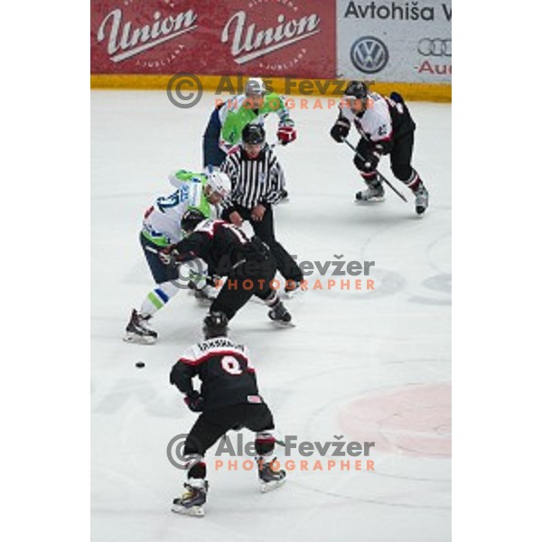Action during friendly ice hockey match between Slovenia and Japan, played in Podmezakla Hall, Jesenice, Slovenia, on April 15th, 2015.