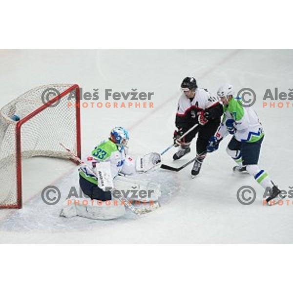Robert Kristan of Slovenia in action during friendly ice hockey match between Slovenia and Japan, played in Podmezakla Hall, Jesenice, Slovenia, on April 15th, 2015.