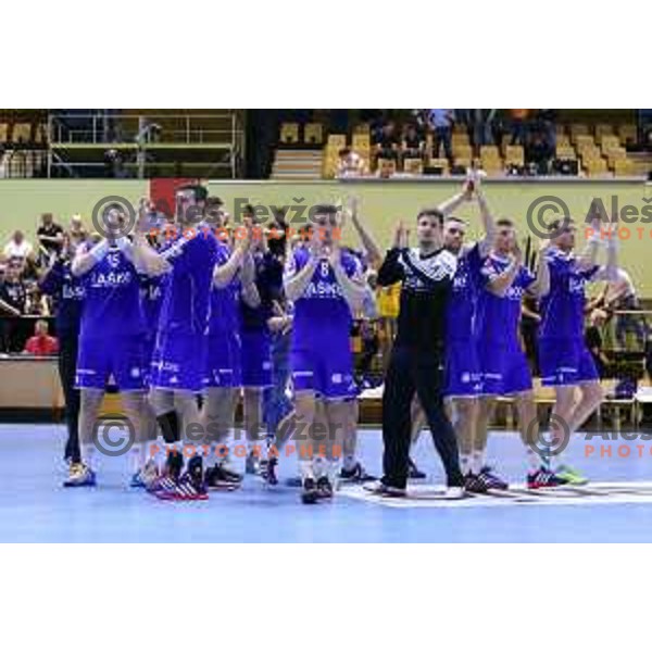 of Celje PL in action during handball match between Gorenje Velenje and Celje Pivovarna Lasko in 1.NLB leasing league, played in Red Hall,Velenje, Slovenia on April 15, 2015