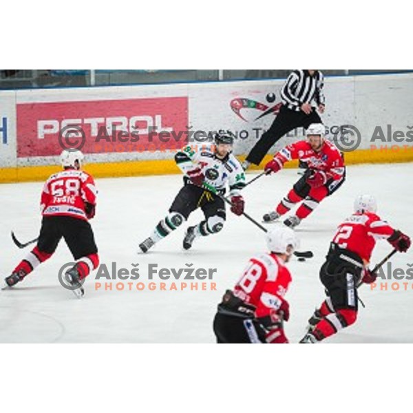 Andrej Hebar of HDD Telemach Olimpija in action during ice hockey final match of Slovenian National League in Season 2014/15 between HDD SIJ Acroni Jesenice and HDD Telemach Olimpija, played in Podmezakla Hall, Jesenice, Slovenia, on April 15th, 2015.