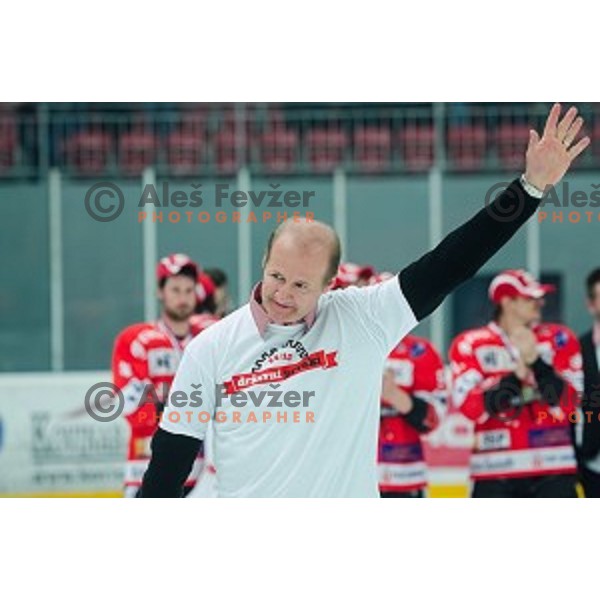 Nik Zupancic of HDD SIJ Acroni Jesenice after ice hockey final match of Slovenian National League in Season 2014/15 between HDD SIJ Acroni Jesenice and HDD Telemach Olimpija, played in Podmezakla Hall, Jesenice, Slovenia, on April 15th, 2015.