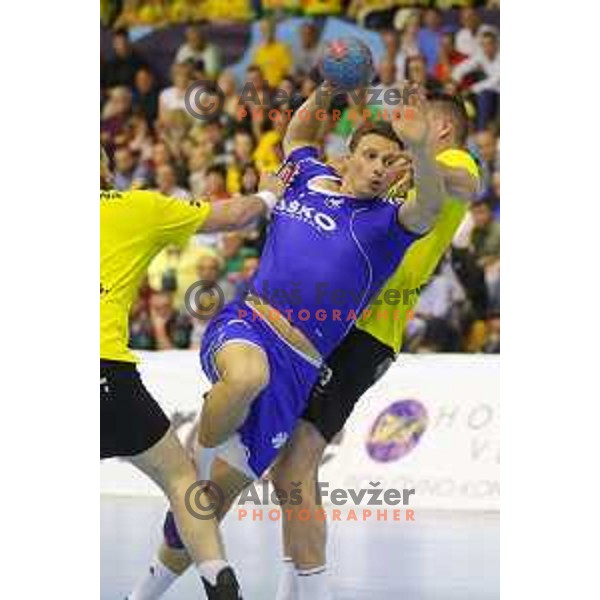 action during 1.NLB leasing league handball match between Gorenje Velenje and Celje Pivovarna Lasko in Red Hall, Velenje, Slovenija on April 15, 2015