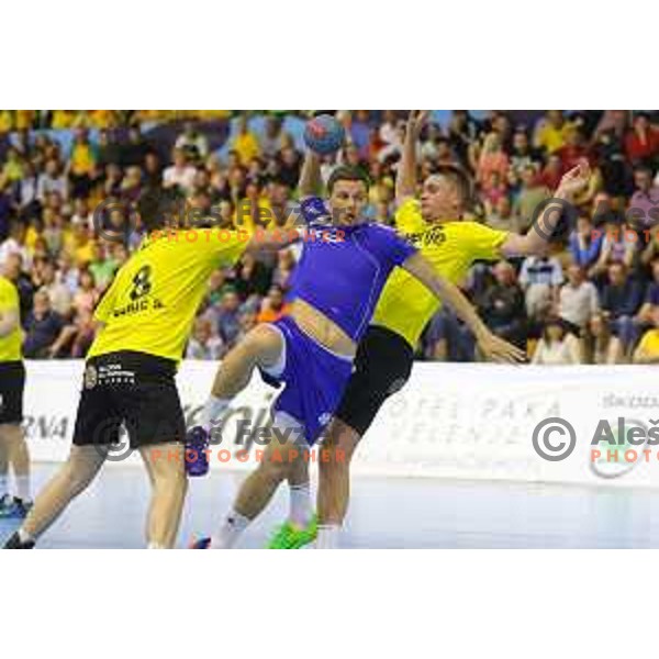 action during 1.NLB leasing league handball match between Gorenje Velenje and Celje Pivovarna Lasko in Red Hall, Velenje, Slovenija on April 15, 2015