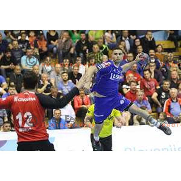 action during 1.NLB leasing league handball match between Gorenje Velenje and Celje Pivovarna Lasko in Red Hall, Velenje, Slovenija on April 15, 2015