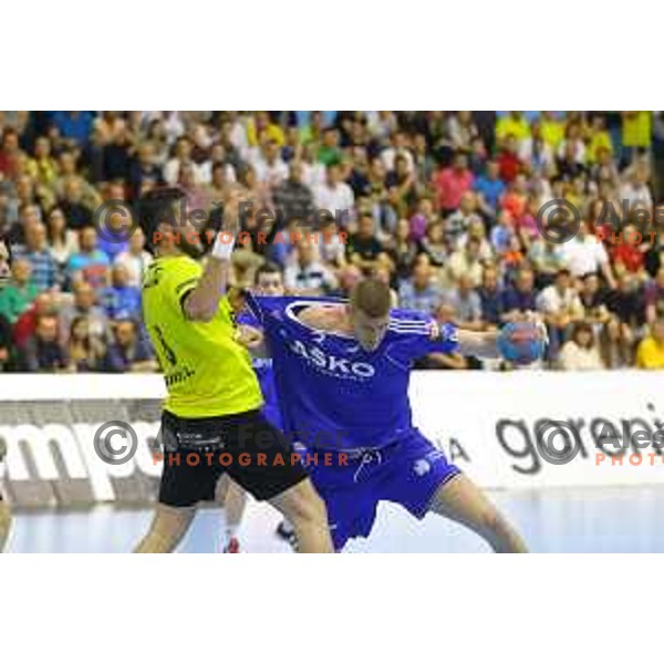 action during 1.NLB leasing league handball match between Gorenje Velenje and Celje Pivovarna Lasko in Red Hall, Velenje, Slovenija on April 15, 2015