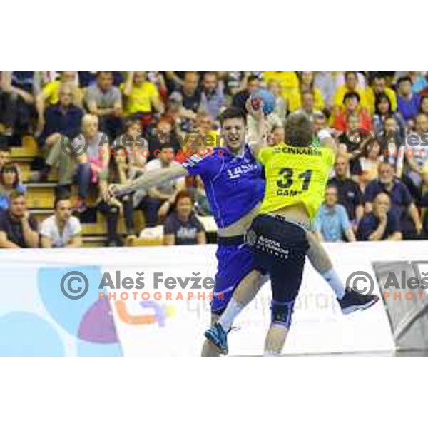 action during 1.NLB leasing league handball match between Gorenje Velenje and Celje Pivovarna Lasko in Red Hall, Velenje, Slovenija on April 15, 2015