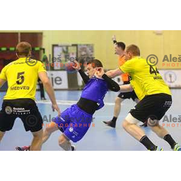 action during 1.NLB leasing league handball match between Gorenje Velenje and Celje Pivovarna Lasko in Red Hall, Velenje, Slovenija on April 15, 2015