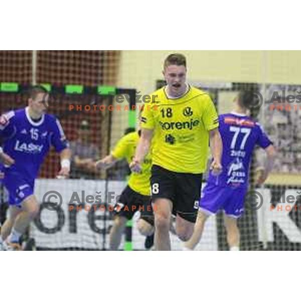 action during 1.NLB leasing league handball match between Gorenje Velenje and Celje Pivovarna Lasko in Red Hall, Velenje, Slovenija on April 15, 2015