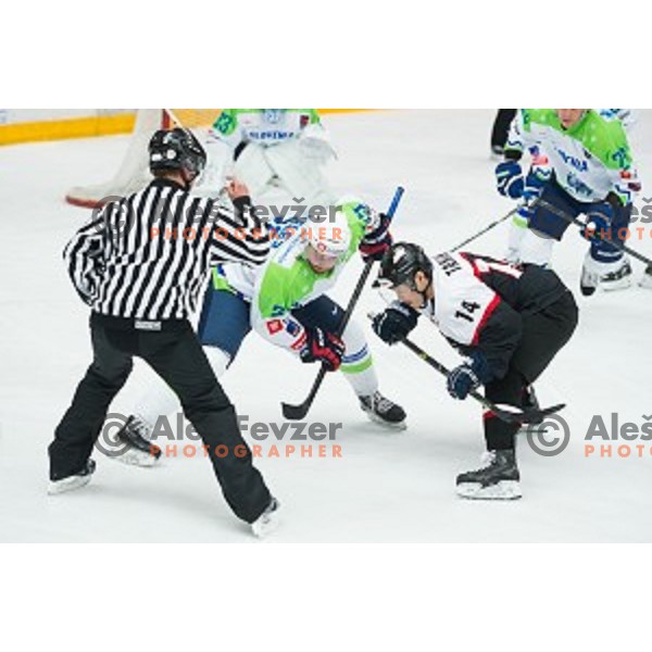 Jan Mursak of Slovenia in action during friendly ice hockey match between Slovenia and Japan, played in Podmezakla Hall, Jesenice, Slovenia, on April 15th, 2015.