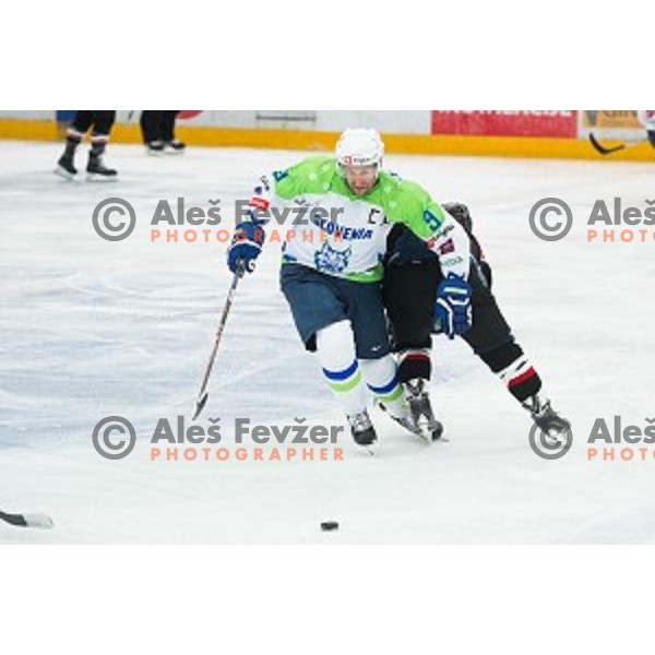Tomaz Razingar of Slovenia in action during friendly ice hockey match between Slovenia and Japan, played in Podmezakla Hall, Jesenice, Slovenia, on April 15th, 2015.