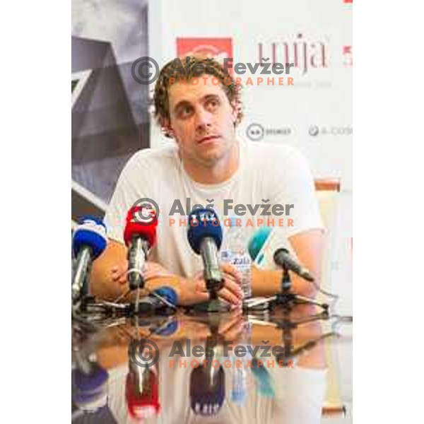 Anze Kopitar during press conference after Slovenia National Ice Hockey Team practice session in Tivoli Hall, Ljubljana, Slovenia, on April 21, 2015