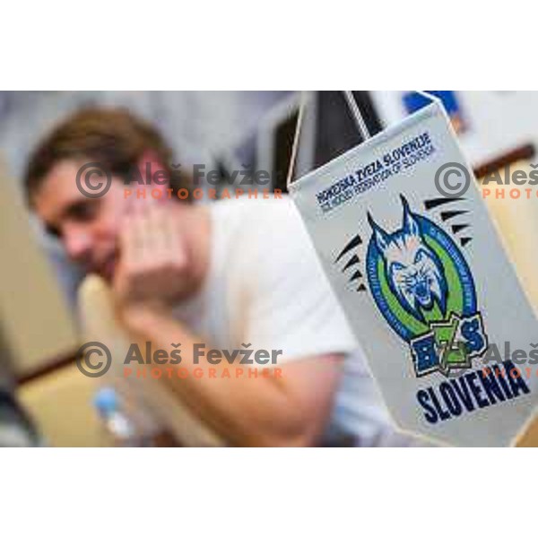 Anze Kopitar during press conference after Slovenia National Ice Hockey Team practice session in Tivoli Hall, Ljubljana, Slovenia, on April 21, 2015