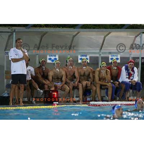 Tonkovic and Slovenia palyers at the bench at match Slovenia- Macedonia in Tristar waterpolo tournament in Kranj Slovenia. Photo by Ales Fevzer 