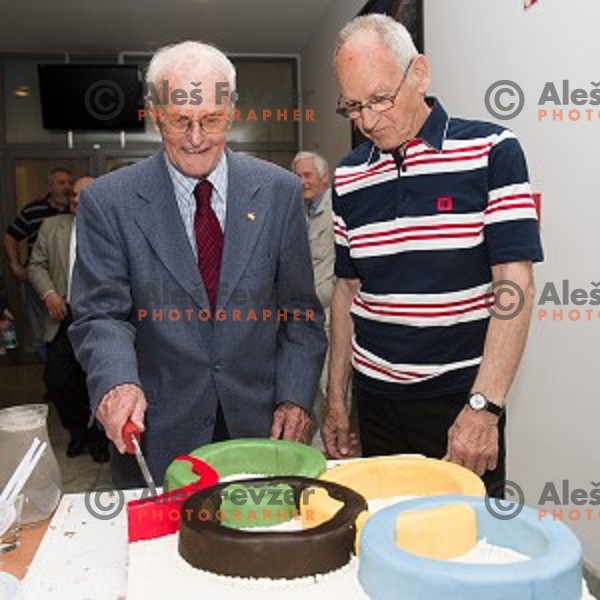 Marko Rasic, Miro Cerar during the celebration of the 95th birthday of Marko Rasic , Slovenian Olympic committee , Tivoli Hall, Ljubljana, Slovenia, 23.04.2015