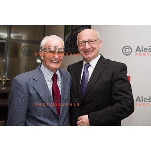 Marko Rasic, Bogdan Gabrovec during the celebration of the 95th birthday of Marko Rasic , Slovenian Olympic committee , Tivoli Hall, Ljubljana, Slovenia, 23.04.2015