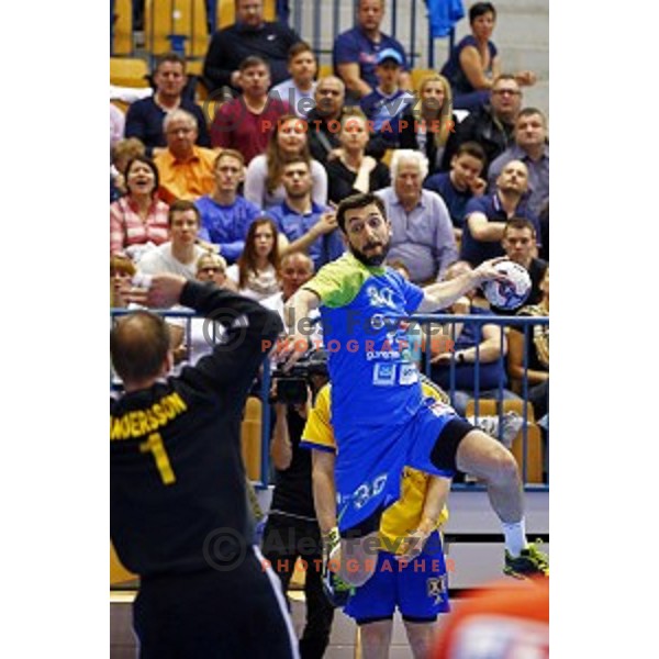 Dragan Gajic of Slovenia in action during handball match Slovenia-Sweden in qualification for 2016 European Championships played in Zlatorog Hall, Celje, Slovenia on May 3, 2015