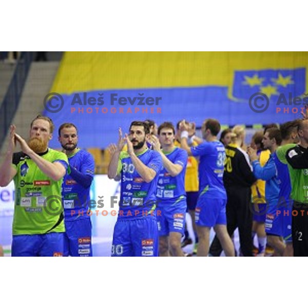 Dragan Gajic of Slovenia in action during handball match Slovenia-Sweden in qualification for 2016 European Championships played in Zlatorog Hall, Celje, Slovenia on May 3, 2015